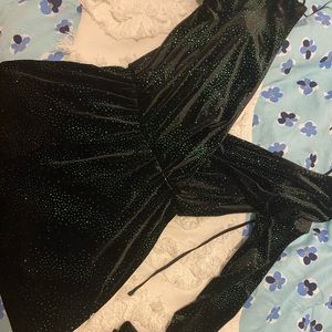 TOP SHOP SPARKLY JUMPSUIT | size xs | black with green sparkles